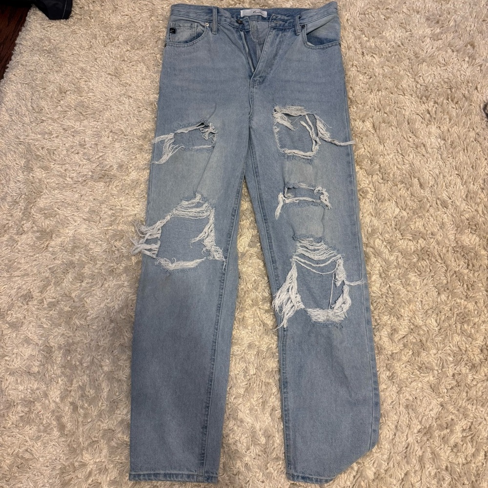 KanCan Blue Straight Leg Distressed Jeans